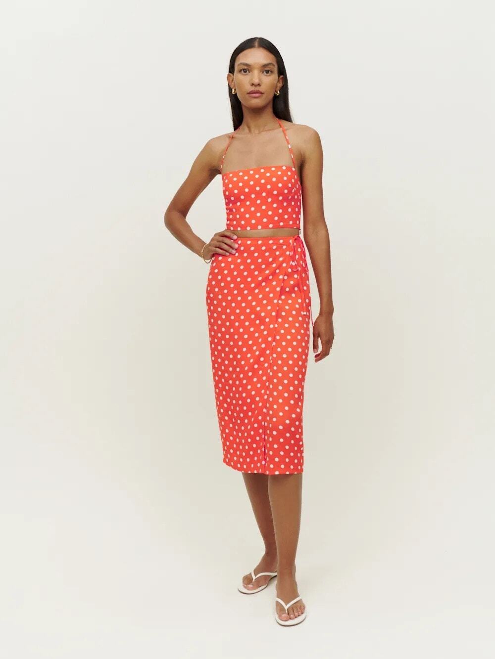Reformation Voyage Two Piece Set Orange Polka Dot Size 12 NWT